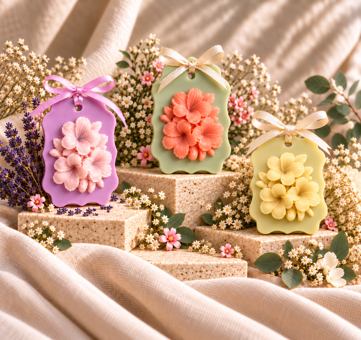 Dee Herbal Lavender, Spring Blossom and Fresh Linen & Citrus scented wax tablets